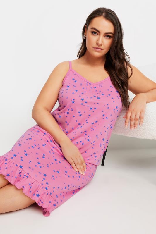 YOURS Plus Size Pink Star Print Chemise | Yours Clothing 1