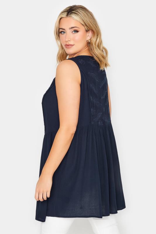 YOURS Plus Size Navy Blue Embroidered Peplum Vest Top | Yours Clothing 3