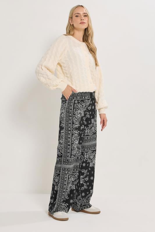  LTS Tall Black Paisley Wide Leg Trousers