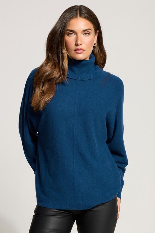  LTS Tall Teal Blue Batwing Roll Neck Jumper