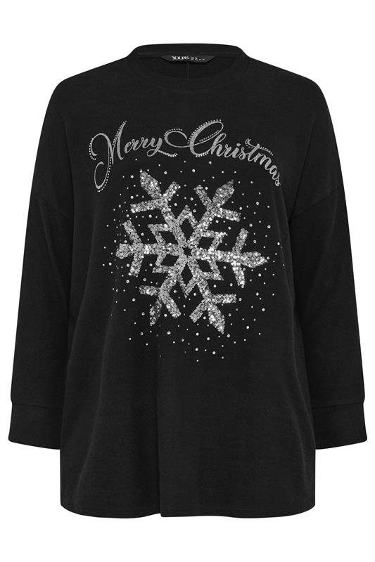 YOURS Plus Size Black Sequin Snowflake Novelty Christmas Jumper | Yours Clothing 5