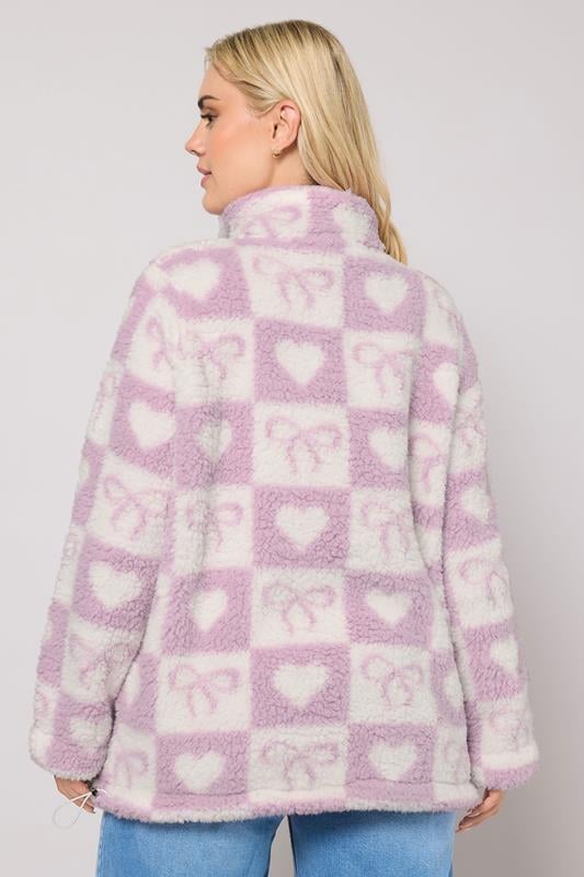 YOURS Plus Size Pink Check Quarter Zip Fleece Jacket | Yours Clothing 2