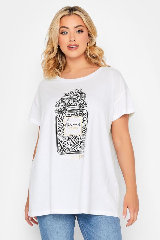 Plus Size  YOURS Curve White 'Amour' Perfume Print T-Shirt
