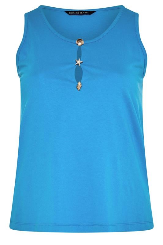 LIMITED COLLECTION Plus Size Blue Shell Button Vest Top | Yours Clothing 5