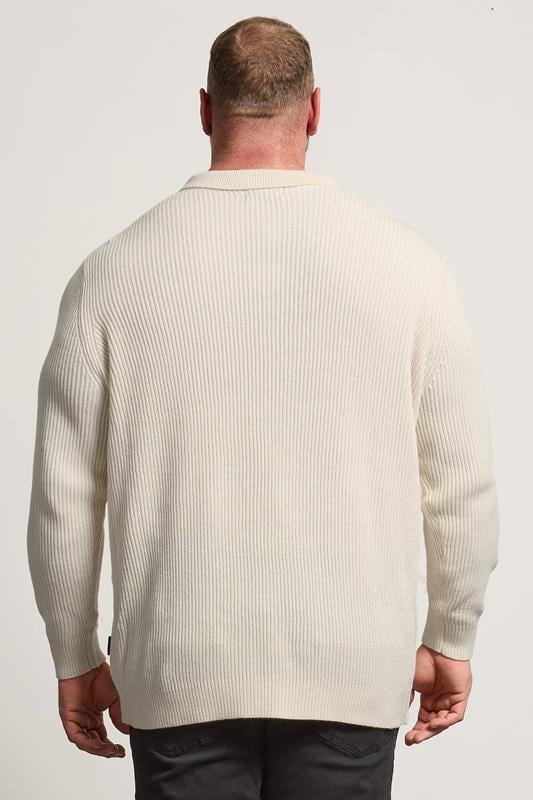BadRhino Big & Tall Natural Brown Chunky Knit Collared Jumper | BadRhino 4