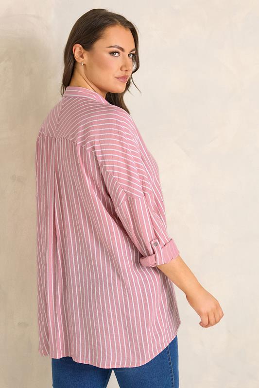 EVANS Plus Size Pink & White Stripe Shirt | Evans 4