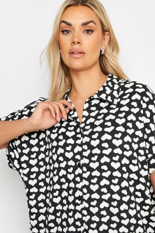 YOURS Plus Size Black Heart Print Structured Shirt | Yours Clothing 4