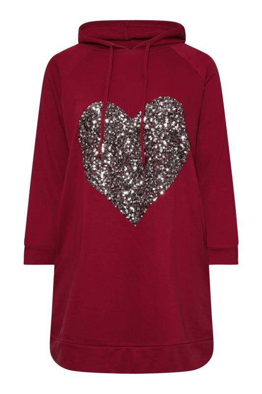 YOURS Plus Size Red Sequin Embellished Heart Hoodie Dress | Yours Clothing  5