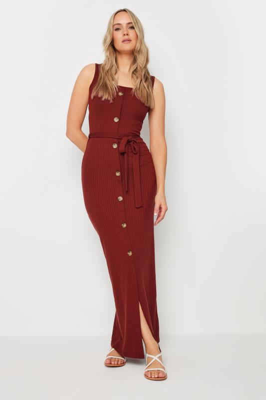 LTS Tall Women's Burgundy Red Ribbed Button Through Maxi Dress | Long Tall Sally 1