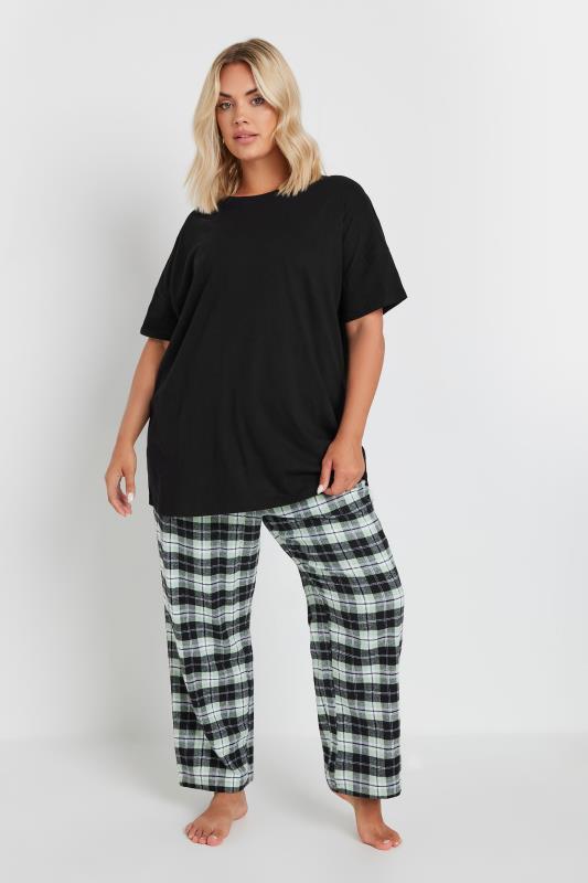 YOURS Plus Size Black & Green Woven Check Print Pyjama Set | Yours Clothing 2