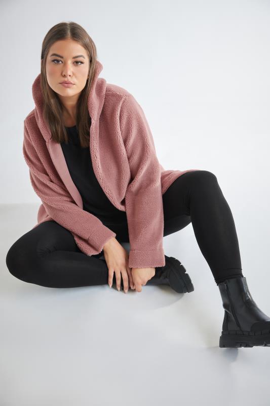 YOURS Plus Size Pink Teddy Hooded Jacket | Yours Clothing 1