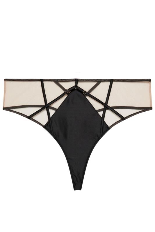 PLAYFUL PROMISES Black Ramona Illusion Strap Mesh High Waist Thong | Yours Clothing 1