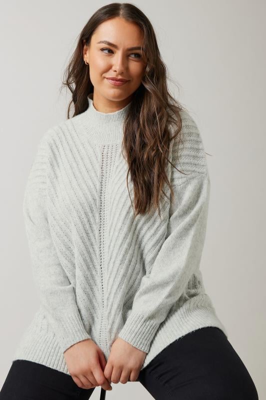 EVANS Plus Size Light Grey Knitted High Neck Jumper | Evans  2