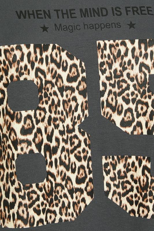YOURS Plus Size Charcoal Grey Leopard Print 85 Slogan T-Shirt | Yours Clothing 5