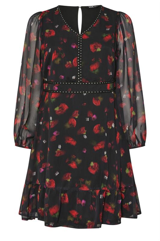 YOURS Plus Size Black Blurred Floral Stud Midi Dress | Yours Clothing 6