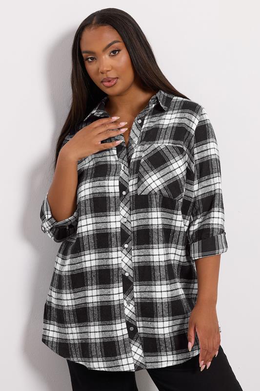 YOURS Plus Size Black Check Boyfriend Shirt | Yours Clothing 1