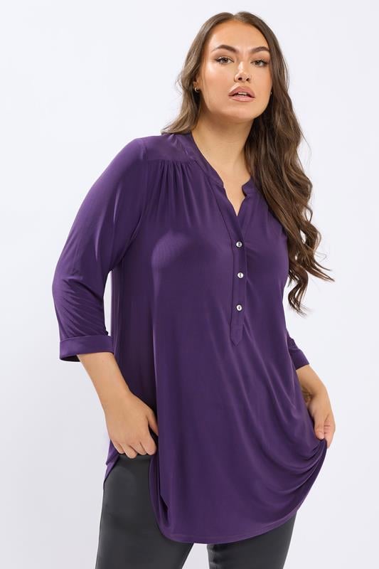  YOURS Curve Purple Half Placket Shirt