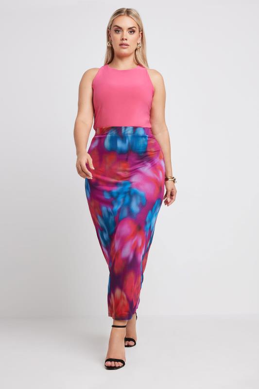 LIMITED COLLECTION Plus Size Pink Abstract Print Mesh Skirt | Yours Clothing 2