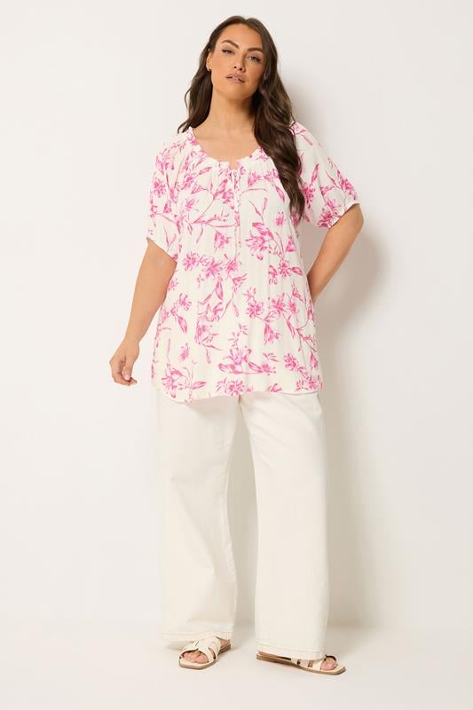 YOURS Plus Size Pink Floral Bardot Top | Yours Clothing 1