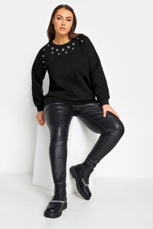 YOURS Curve Black Eyelet Detail Sweatshirt | Yours Clothing 2