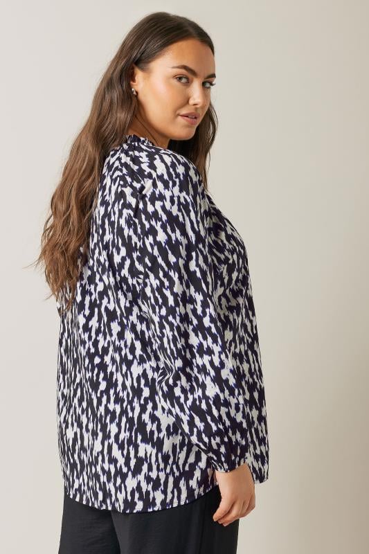 EVANS Plus Size Black & White Abstract Print Frill Neck Blouse | Evans 4