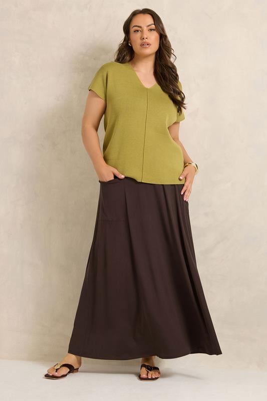 EVANS Plus Size Chocolate Brown Maxi Skirt | Evans  1