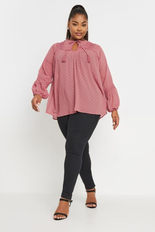 YOURS Plus Size Pink Lace Detail Dobby Blouse | Yours Clothing  3