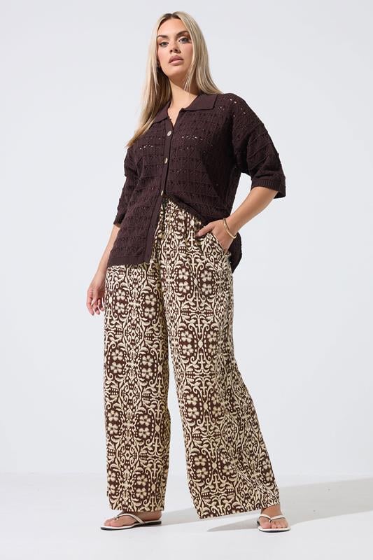  Yours LIMITED COLLECTION Curve Brown Abstract Wide Leg Trousers