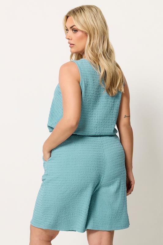 YOURS Plus Size Light Blue Textured Shorts | Yours Clothing 4