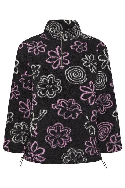 YOURS Plus Size Black Floral Quarter Zip Fleece | Yours Clothing 5