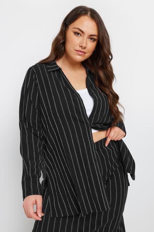 YOURS Plus Size Black Textured Pinstripe Shirt | Yours Clothing  5