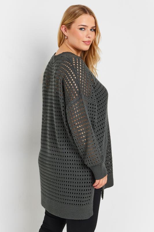 YOURS Plus Size Slate Grey Side Split Crochet Jumper | Yours Clothing 3