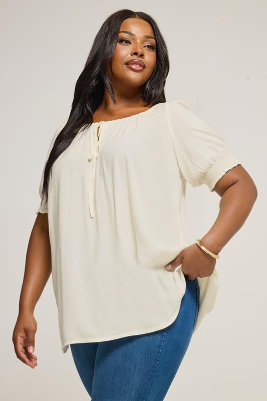 YOURS Plus Size Buttermilk Yellow Chambray Tie Front Top | Yours Clothing 1