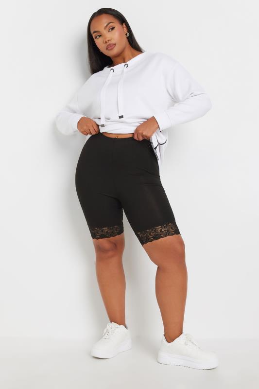 Plus Size YOURS FOR GOOD Black Lace Trim Legging Shorts | Yours Clothing  2