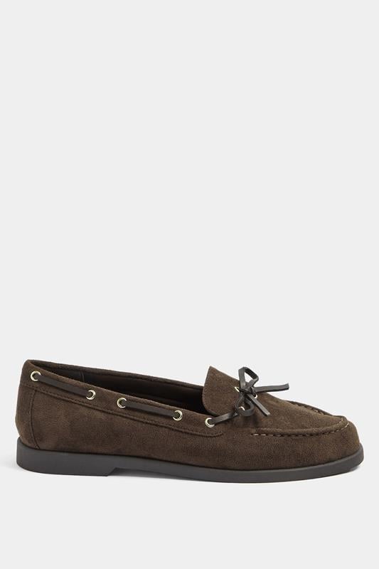 Brown Faux Suede Bow Boat Shoes In Wide E Fit | Yours Clothing 2