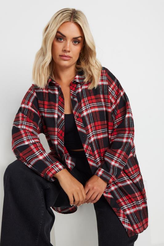 YOURS Plus Size Red Check Print Oversized Shirt | Yours Clothing 2