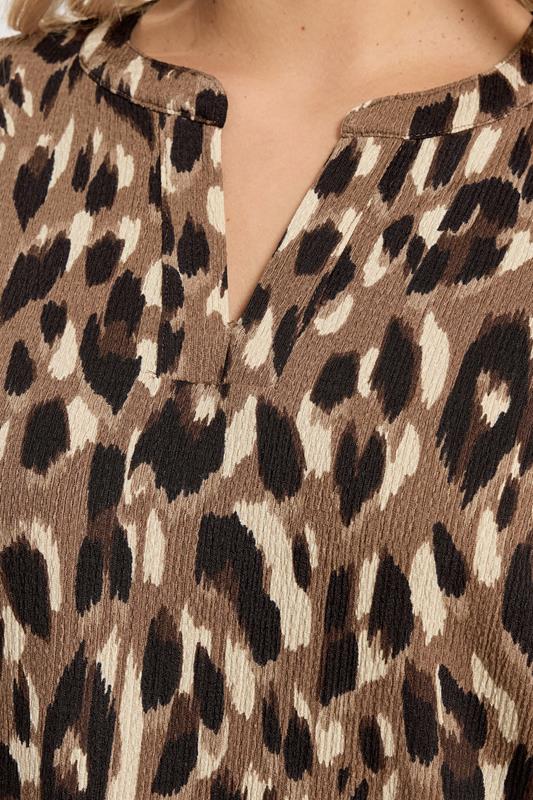YOURS Plus Size Brown Textured Leopard Print Notch Neck Top | Yours Clothing 4