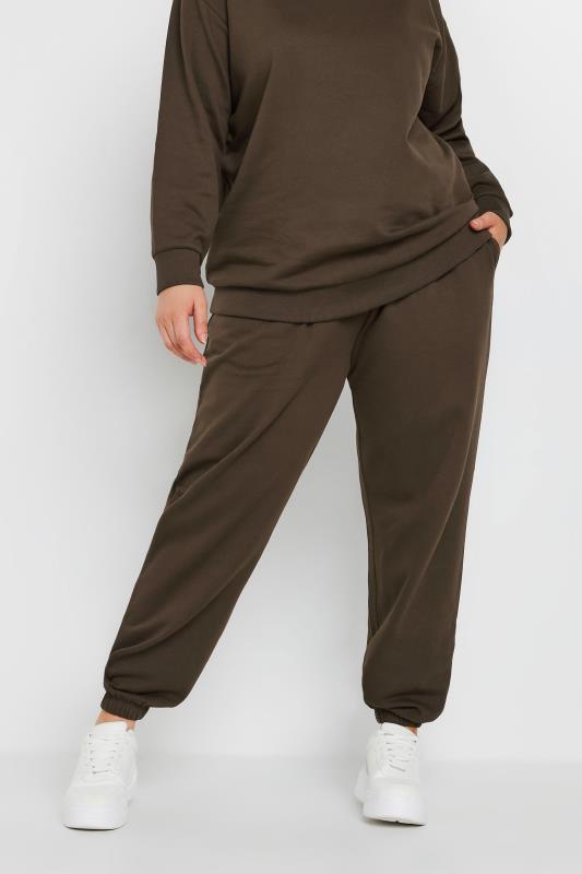 YOURS Plus Size Chocolate Brown Cuffed Joggers | Yours Clothing 1