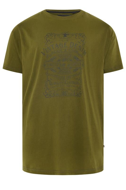 KAM Big & Tall Olive Green Vintage Denim Graphic Print T-Shirt | BadRhino 1