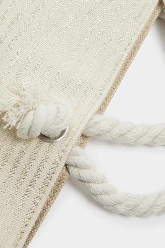Brown & Gold Striped Rope Tote Bag | Yours Clothing 4