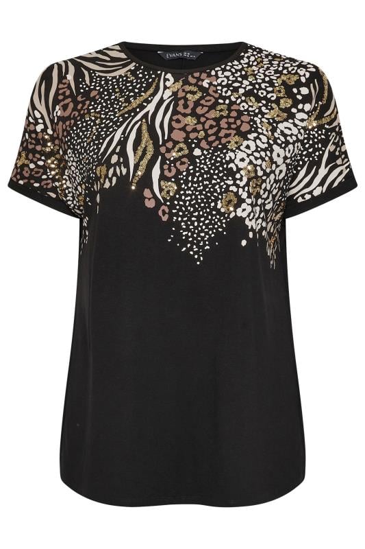 EVANS Plus Size Black Mixed Animal Print T-Shirt | Evans 5