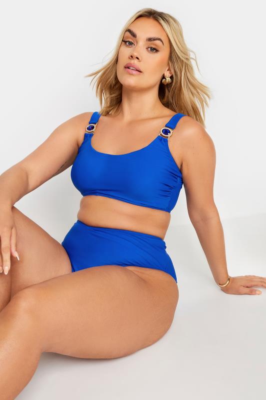 YOURS Plus Size Blue Jewel Strap Bikini Top | Yours Clothing 2