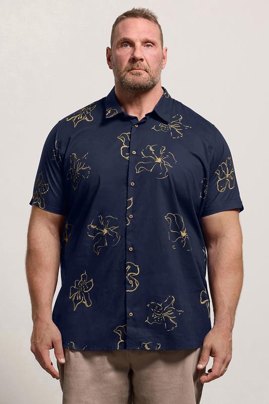  BEN SHERMAN Big & Tall Navy Blue Floral Print Shirt