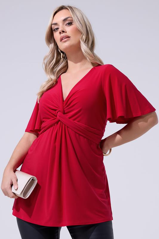 YOURS LONDON Curve Red Knot Detail Front Top