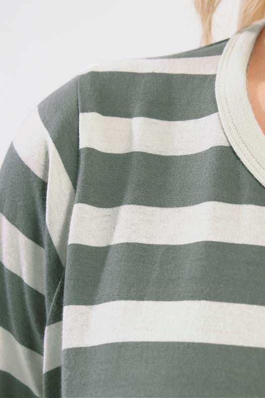 YOURS Plus Size Sage Green Stripe Long Sleeve T-Shirt | Yours Clothing 4