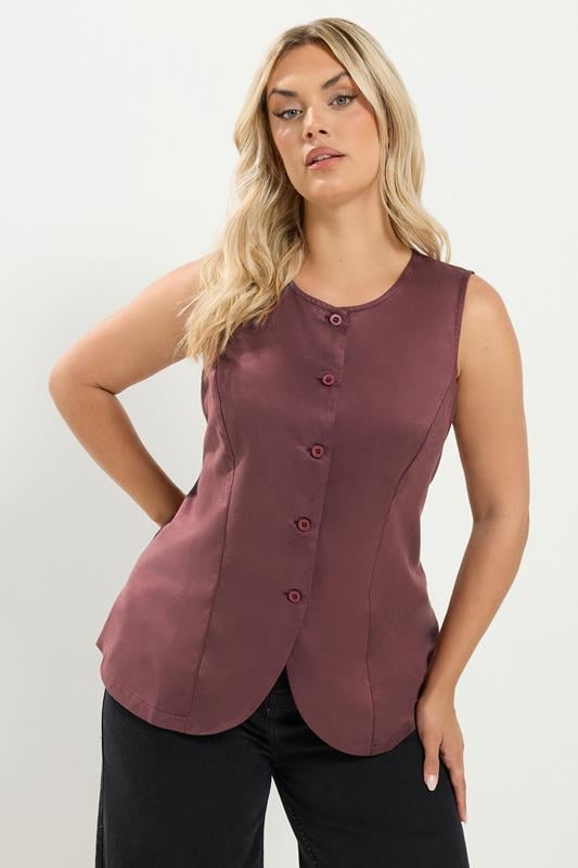 YOURS Curve Burgundy Red Suedette Waistcoat | Yours Clothing 1