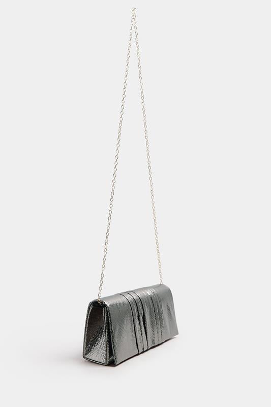 Silver Faux Leather Metallic Clutch Bag | Yours Clothing 4