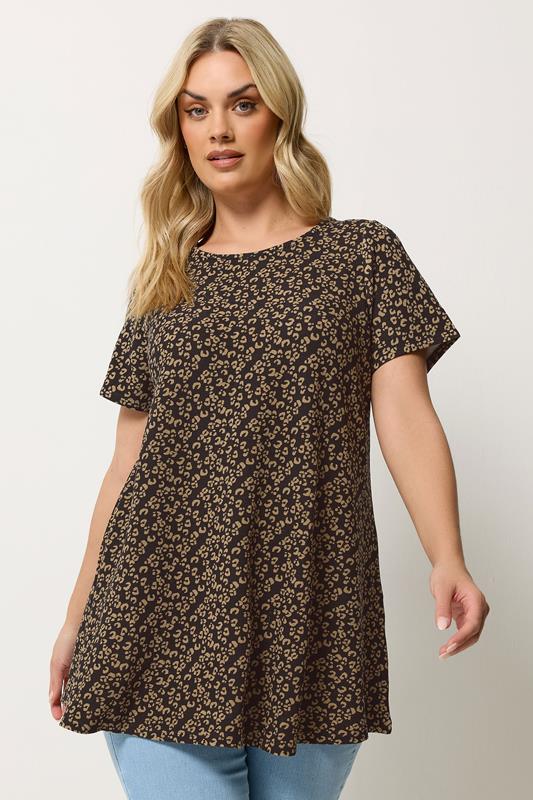 YOURS Curve Black Leopard Print Swing T-Shirt