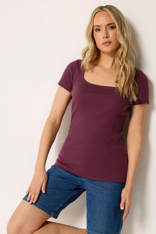 LTS Tall Plum Purple Square Neck Ribbed T-Shirt