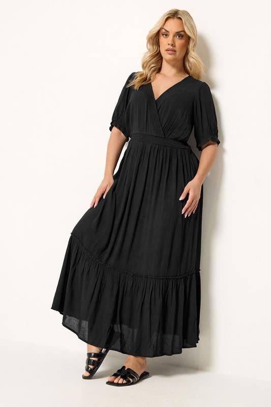 YOURS Curve Black Shirred Neck Maxi Dress